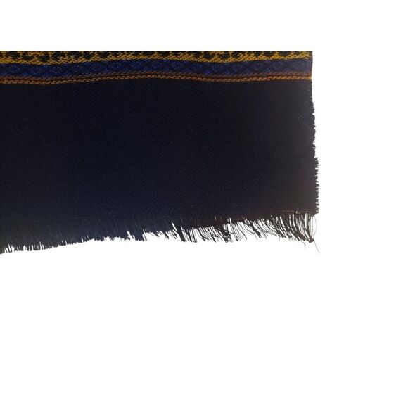 Womens Wool Scarf 64" x 27" Yellow Purple Navy Animal 1/2" Fringe Made in C.E.E. - Picture 4 of 13